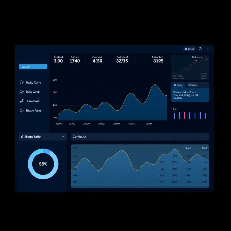 Dashboard backtestingu zobrazující křivku equity a metriky výkonnosti